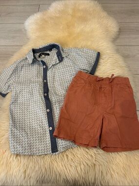 Ben Sherman Light Blue Pattern Short Sleeve Button-Down with Navy Trim